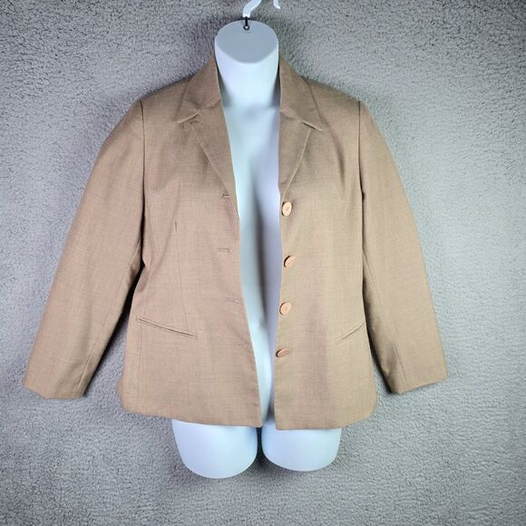 VTG Jones New York Womens Blazer 12 Beige Wool Blend Checkerboard Classic - Picture 3 of 16